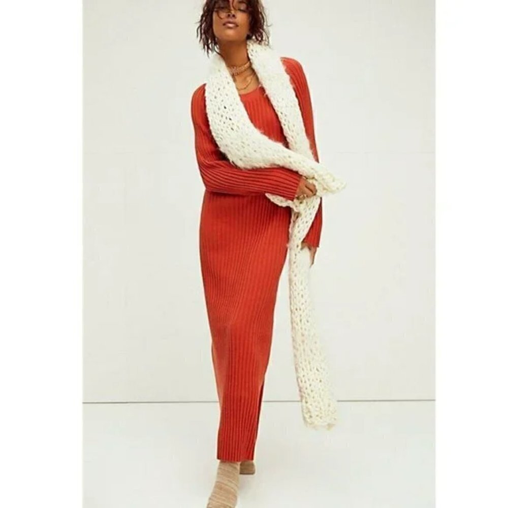 Free People Beach Walk About Ribbed Maxi Dress In Rust Ashore New Size Small